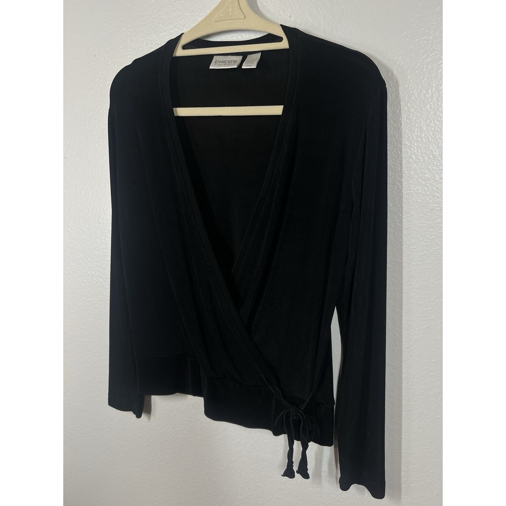 Chico's Travelers Shirt Women's S Black Wrap V-Neck Side Tie Pullover Travel